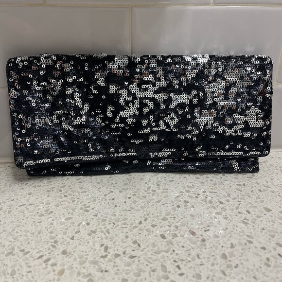 BCBG Black/Silver Sequin Clutch - Picture 1 of 4